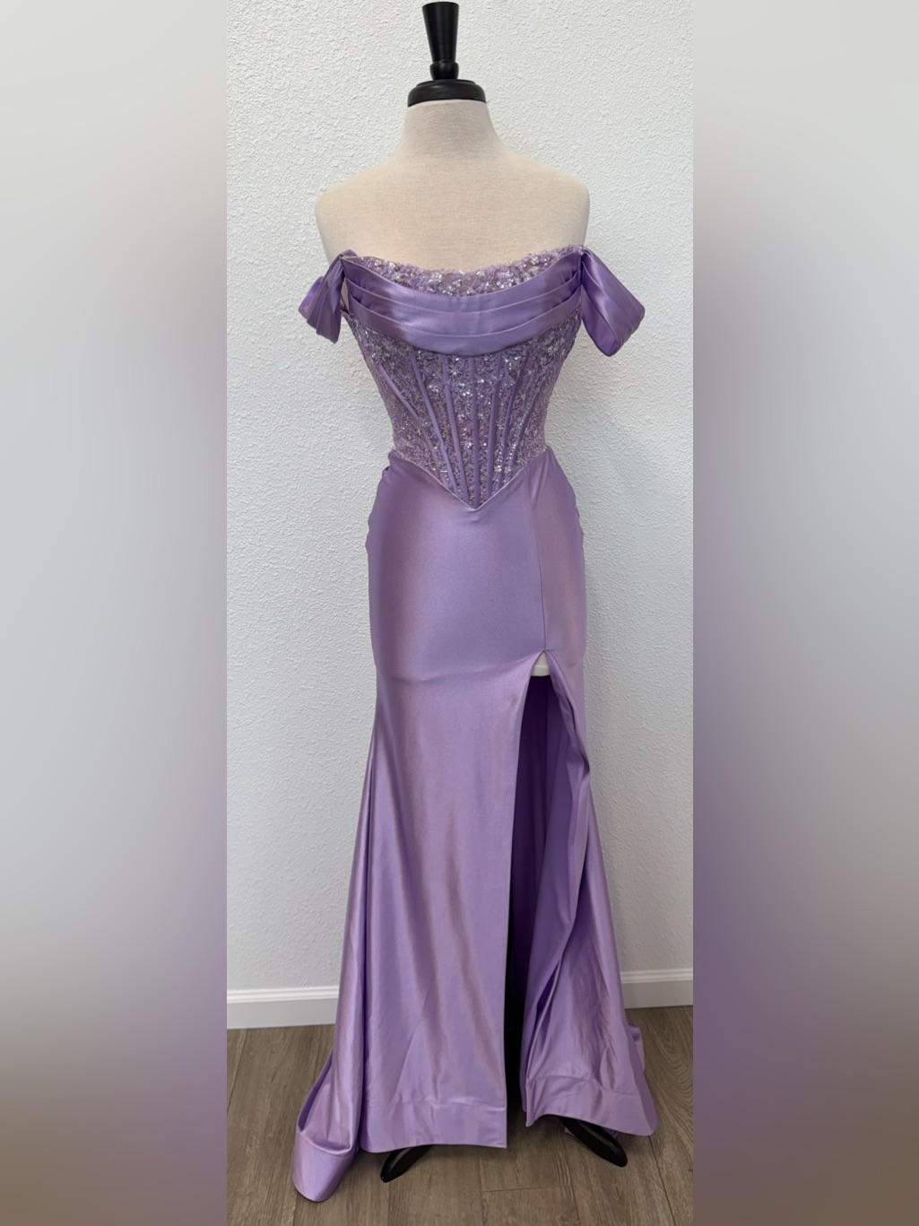 Elegant Lavender Off-Shoulder Corset Evening Gown Sherri Hill 57676